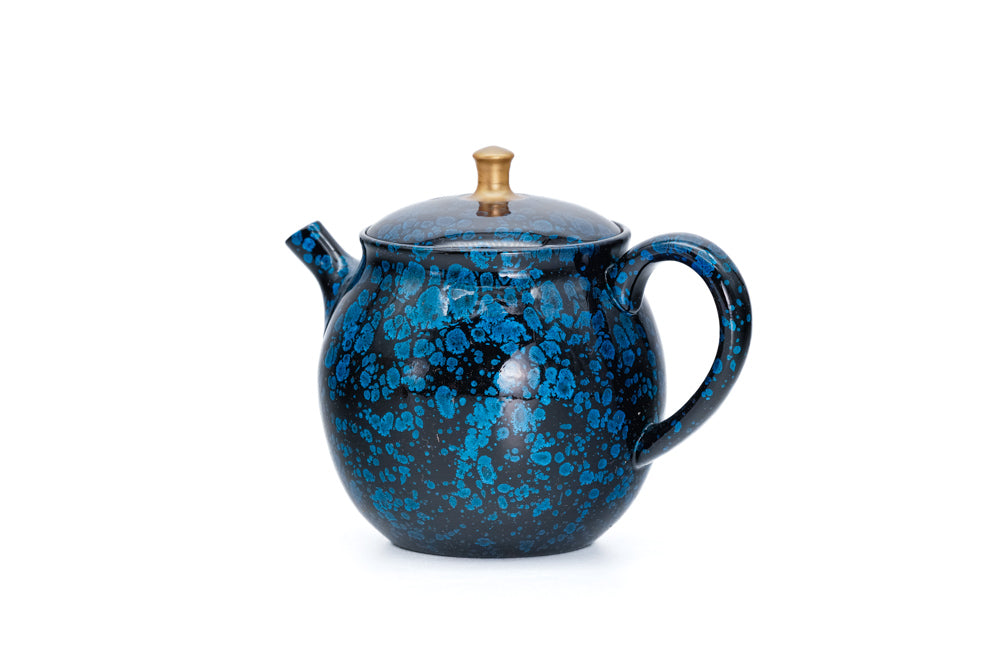Black Blue Tenmoku Tokoname Rear-Handled Teapot - 220ml