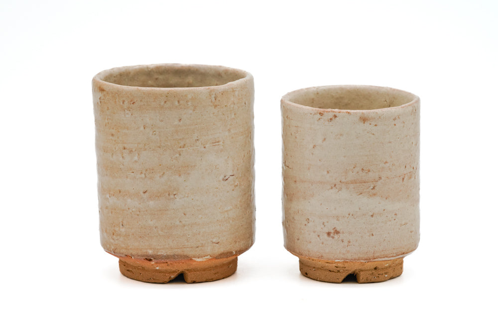 Japanese Teacups - Pair of Beige Drip-Glazed Meoto Hagi Yunomi