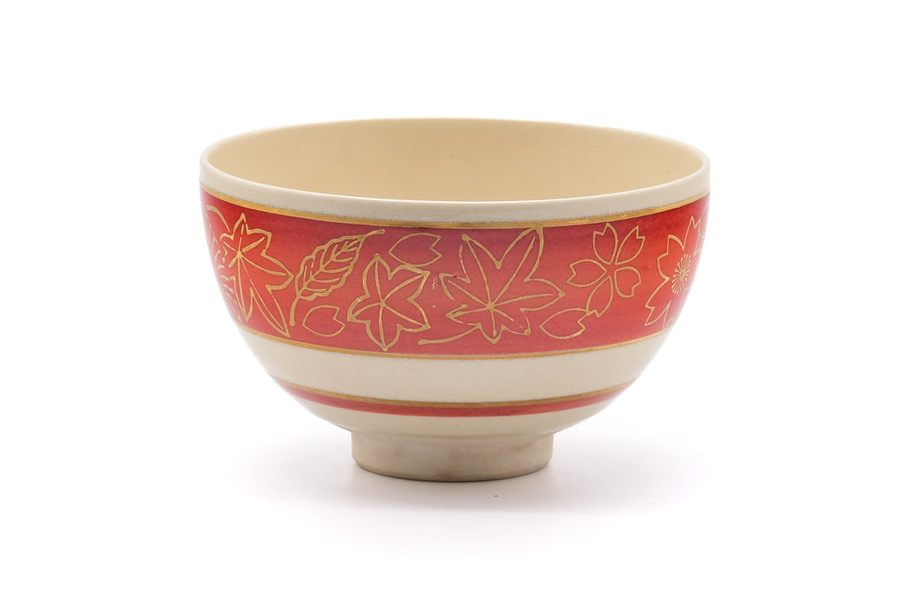 Japanese Matcha Bowl - Red Gold Momiji Kyo Chawan - 400ml