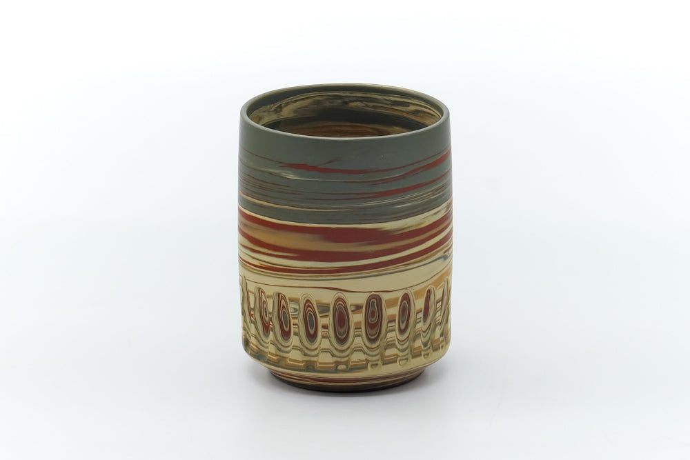 Japanese Teacup - Green Red Yellow Nerikomi Tokoname Yunomi - 180ml