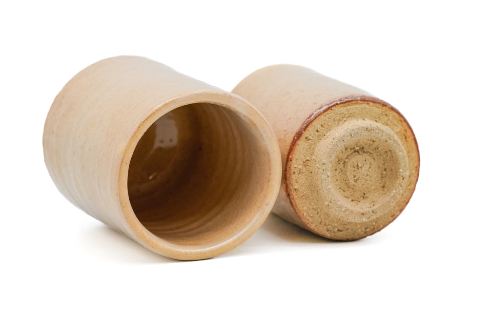 Japanese Teacups - Pair of Beige Meoto Hagi Yunomi