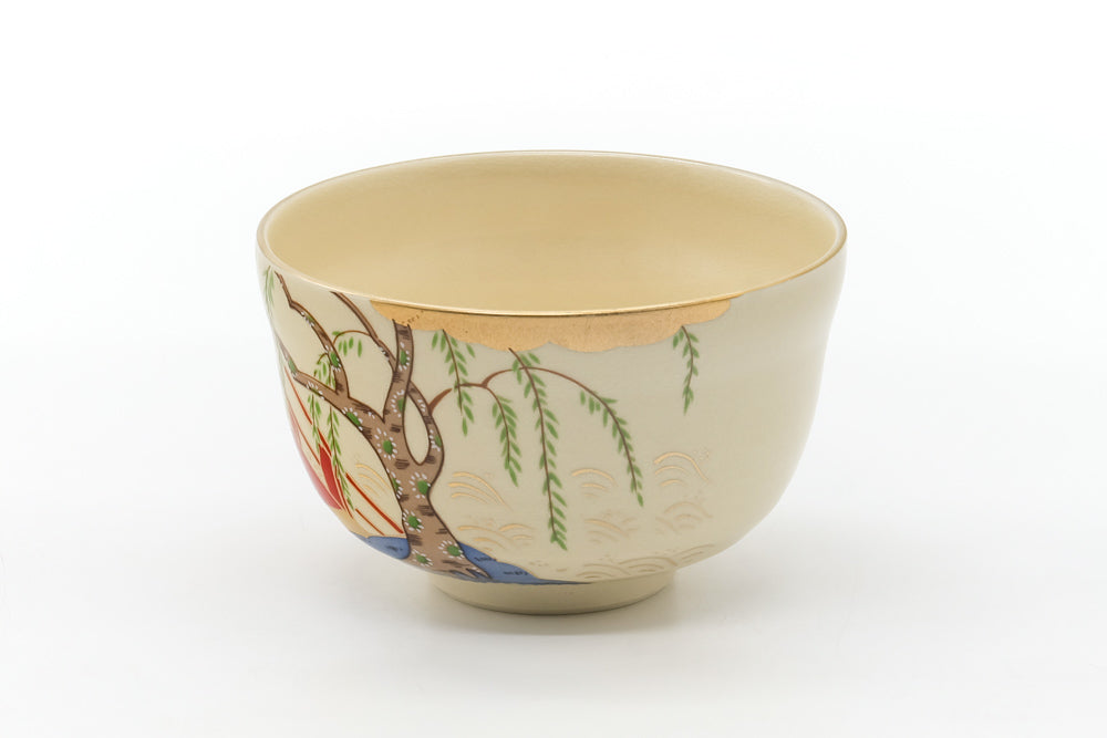 Japanese Matcha Bowl - Gold Red Bridge Kyo-yaki Chawan - 400ml