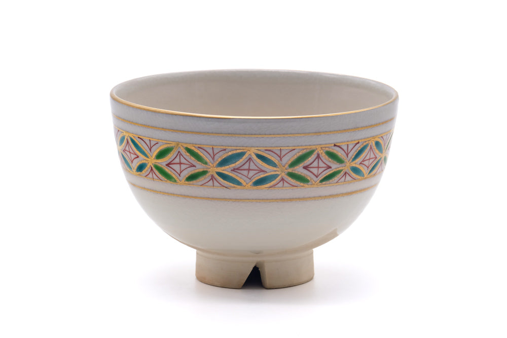 Japanese Matcha Bowl - 七宝 Shippō Striped Kyo Chawan - 400ml