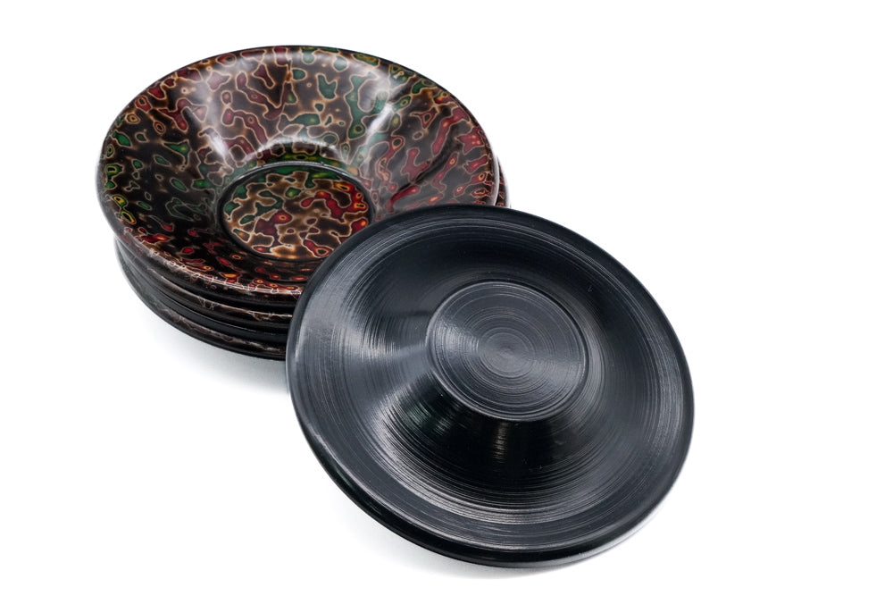 Japanese Chataku - Set of 5 Thick Kara-nuri Lacquer Tea Saucers