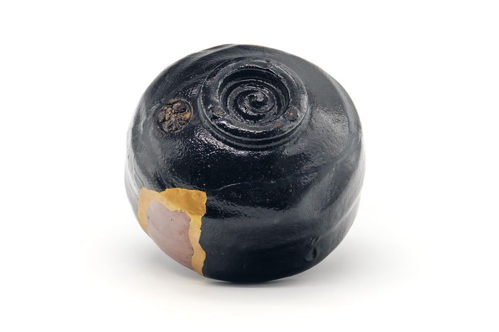 Japanese Matcha Bowl - Black Red Raku-yaki Kintsugi Chawan - 450ml