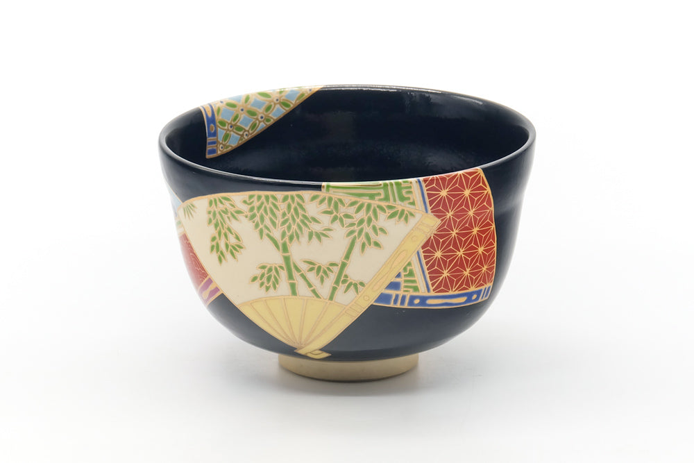 Japanese Matcha Bowl - Black Colourful Cha Sensu Kyo-yaki Chawan - 400ml