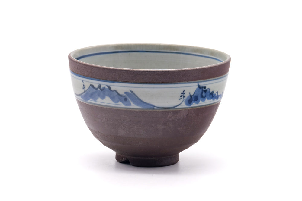 Japanese Matcha Bowl - Mountainous Blue Striped Chawan - 400ml