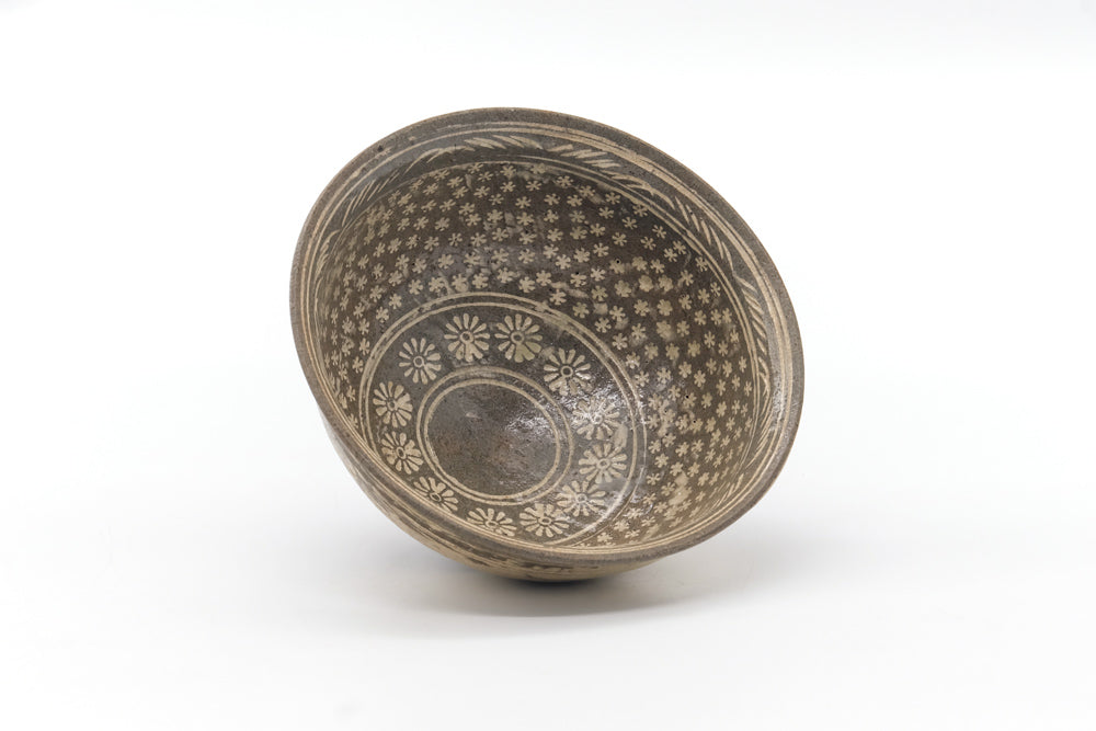 Japanese Matcha Bowl - Grey White Mishima Chawan