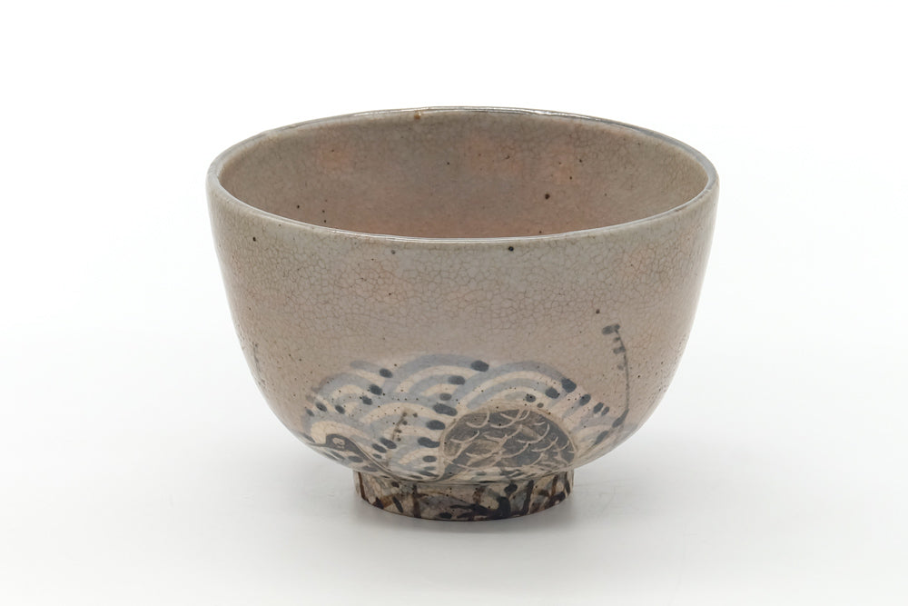 Japanese Matcha Bowl - Grey Black Egret Seigaiha Chawan - 400ml