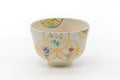 Japanese Matcha Bowl - Beige Gold Geometric Floral Kyo-yaki Chawan - 400ml