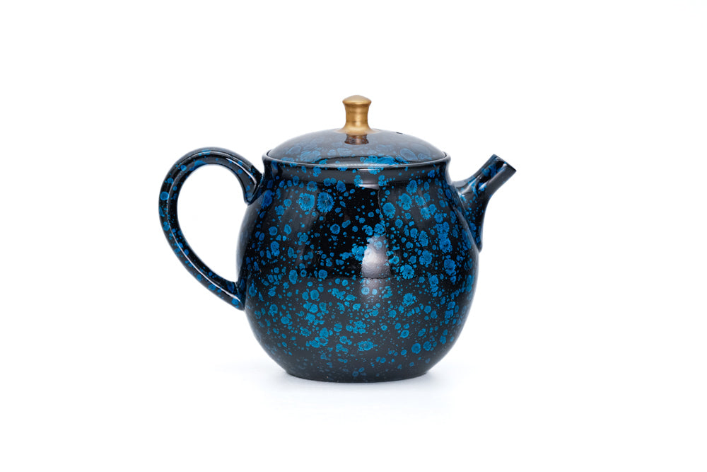 Black Blue Tenmoku Tokoname Rear-Handled Teapot - 220ml