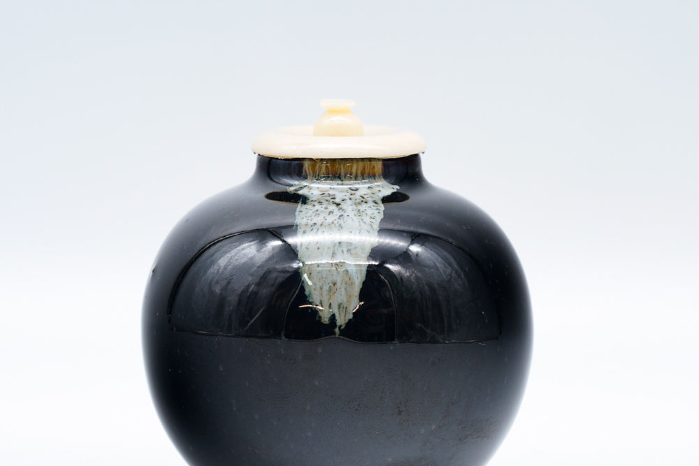 Japanese Chaire - Black Glazed Bunrin Heshizuku Tea Caddy