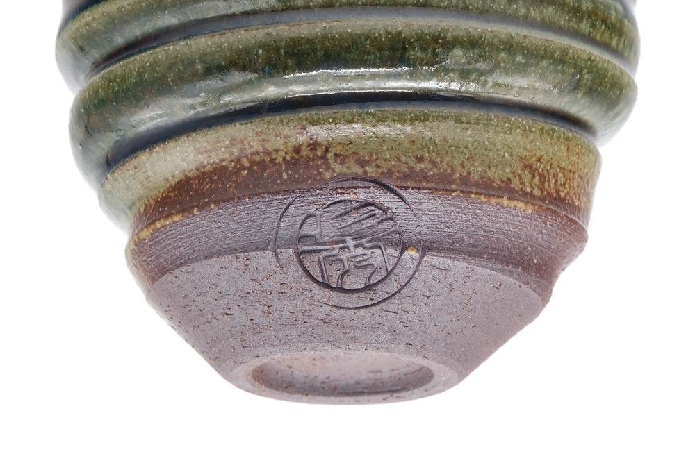 Japanese Teacups - Pair of Ash Green Glazed Spiraling Yunomi