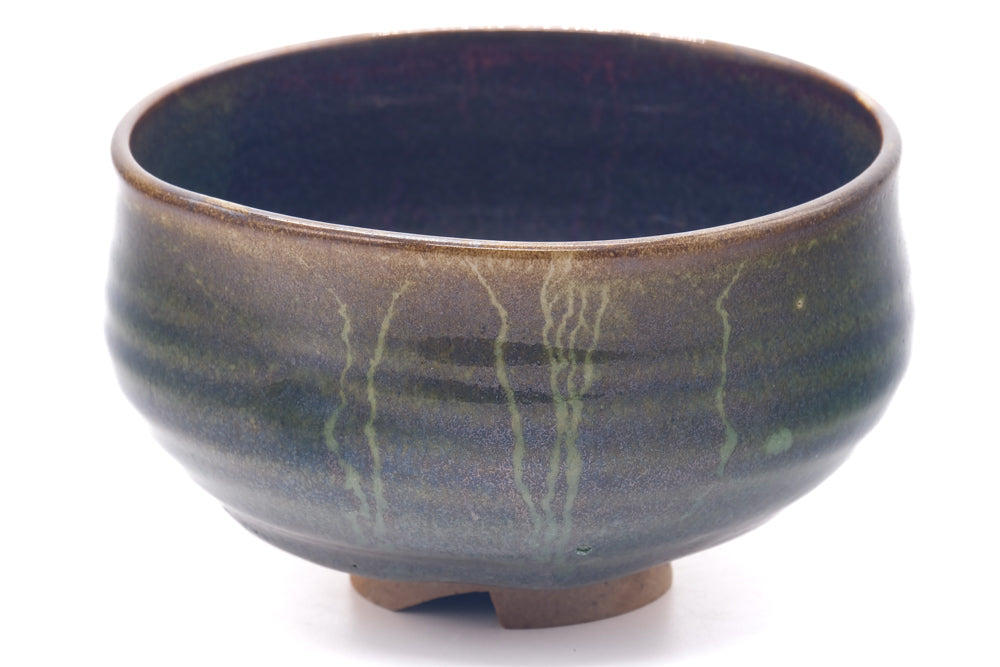 Japanese Matcha Bowl - Brown Yellow Speckled Drip-Glazed Chawan
