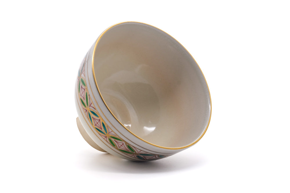 Japanese Matcha Bowl - 七宝 Shippō Striped Kyo Chawan - 400ml