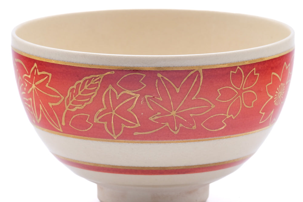 Japanese Matcha Bowl - Red Gold Momiji Kyo Chawan - 400ml