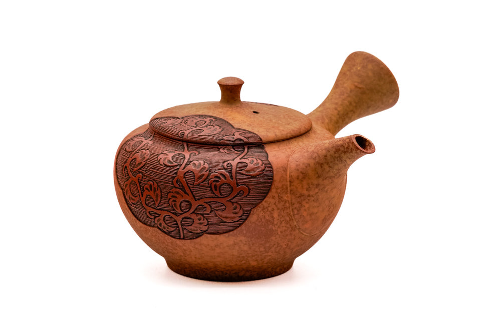 Ivy Engraved Mottled Red Shudei Tokoname Teapot - 200ml