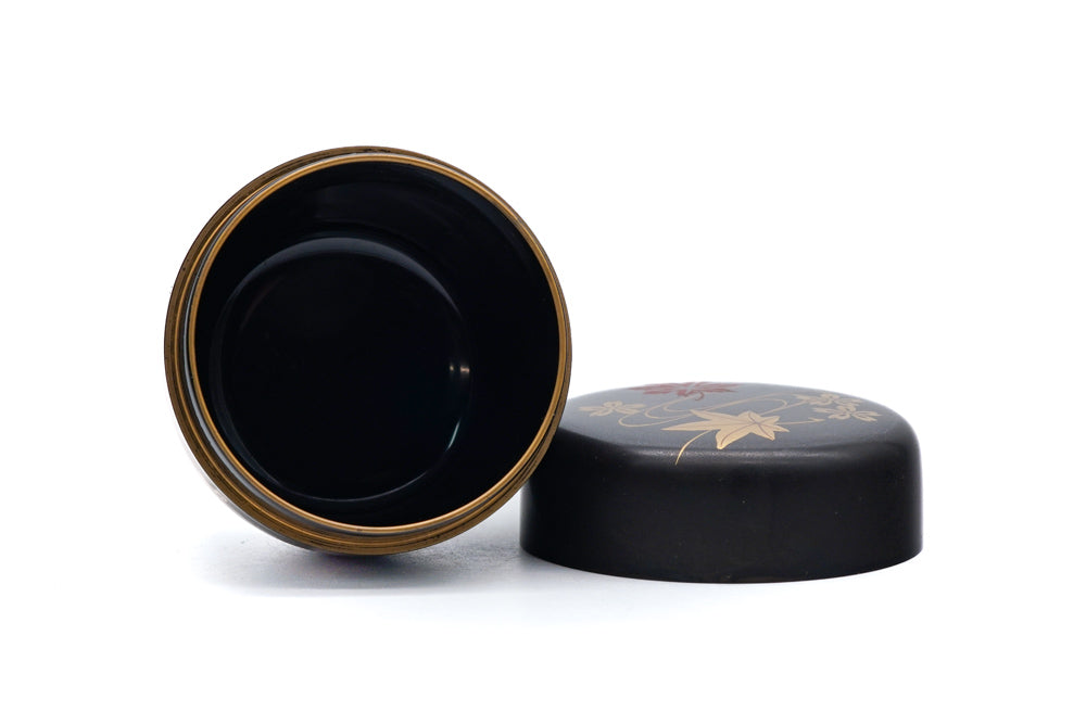 Japanese Natsume - Gold Momiji Black Lacquer Matcha Tea Caddy