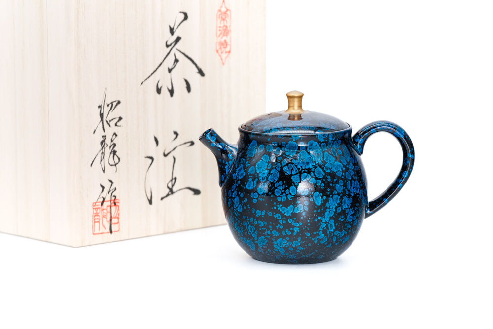 Black Blue Tenmoku Tokoname Rear-Handled Teapot - 220ml
