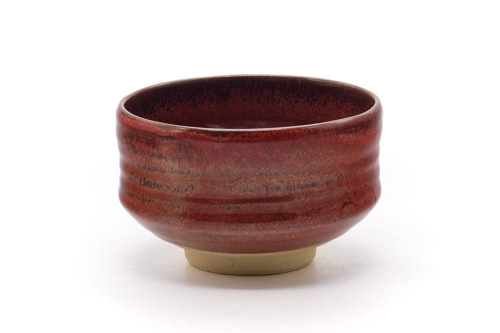 Japanese Matcha Bowl - Mottled Red Spiraling Chawan - 475ml