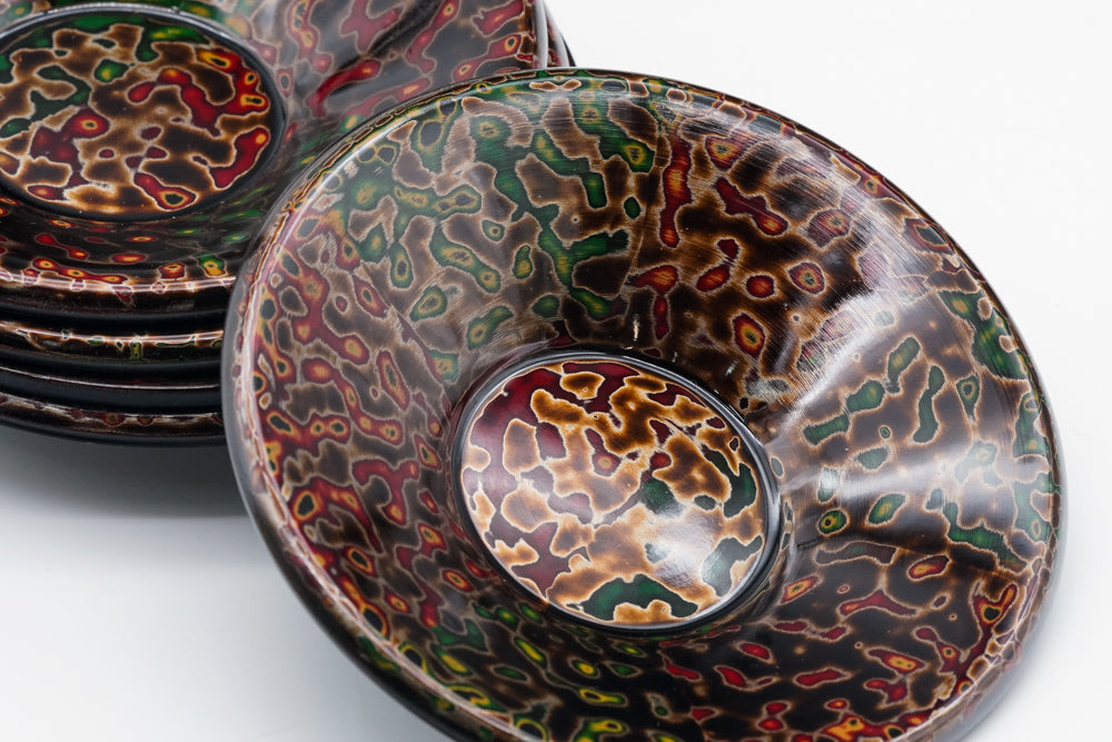 Japanese Chataku - Set of 5 Thick Kara-nuri Lacquer Tea Saucers