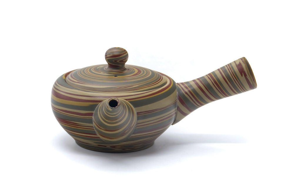 Japanese Kyusu - Yellow Green Nerikomi Tokoname Teapot - 200ml