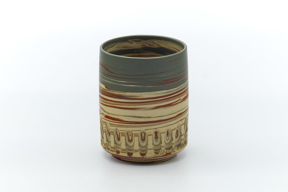 Japanese Teacup - Green Red Yellow Nerikomi Tokoname Yunomi - 180ml