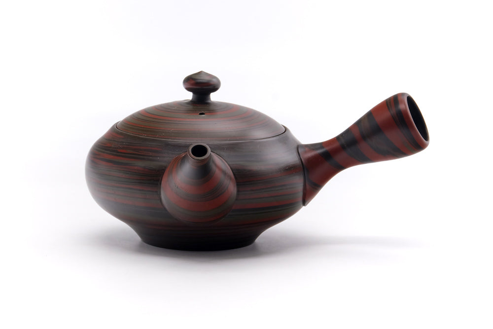 Japanese Kyusu - 雲仙窯 Unzen Kiln - Red Green Nerikomi Tokoname-yaki Teapot - 260ml