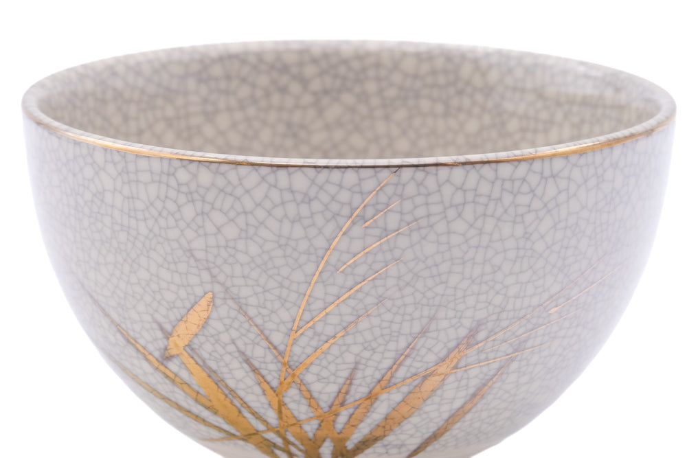 Japanese Matcha Bowl - Grey Gold Calligraphy Chawan - 420ml
