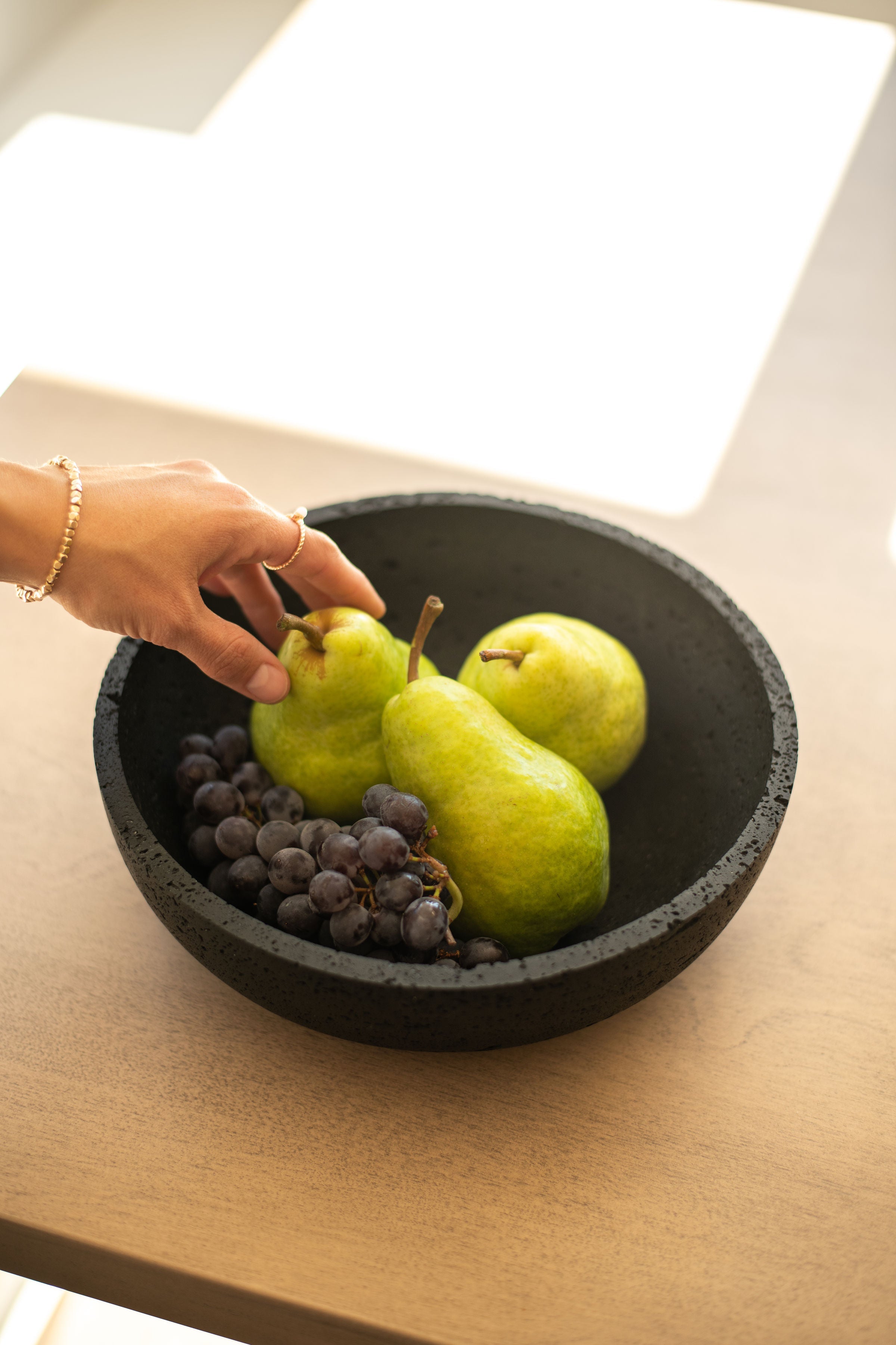 Travertine and Lava Rock Fruit Bowl