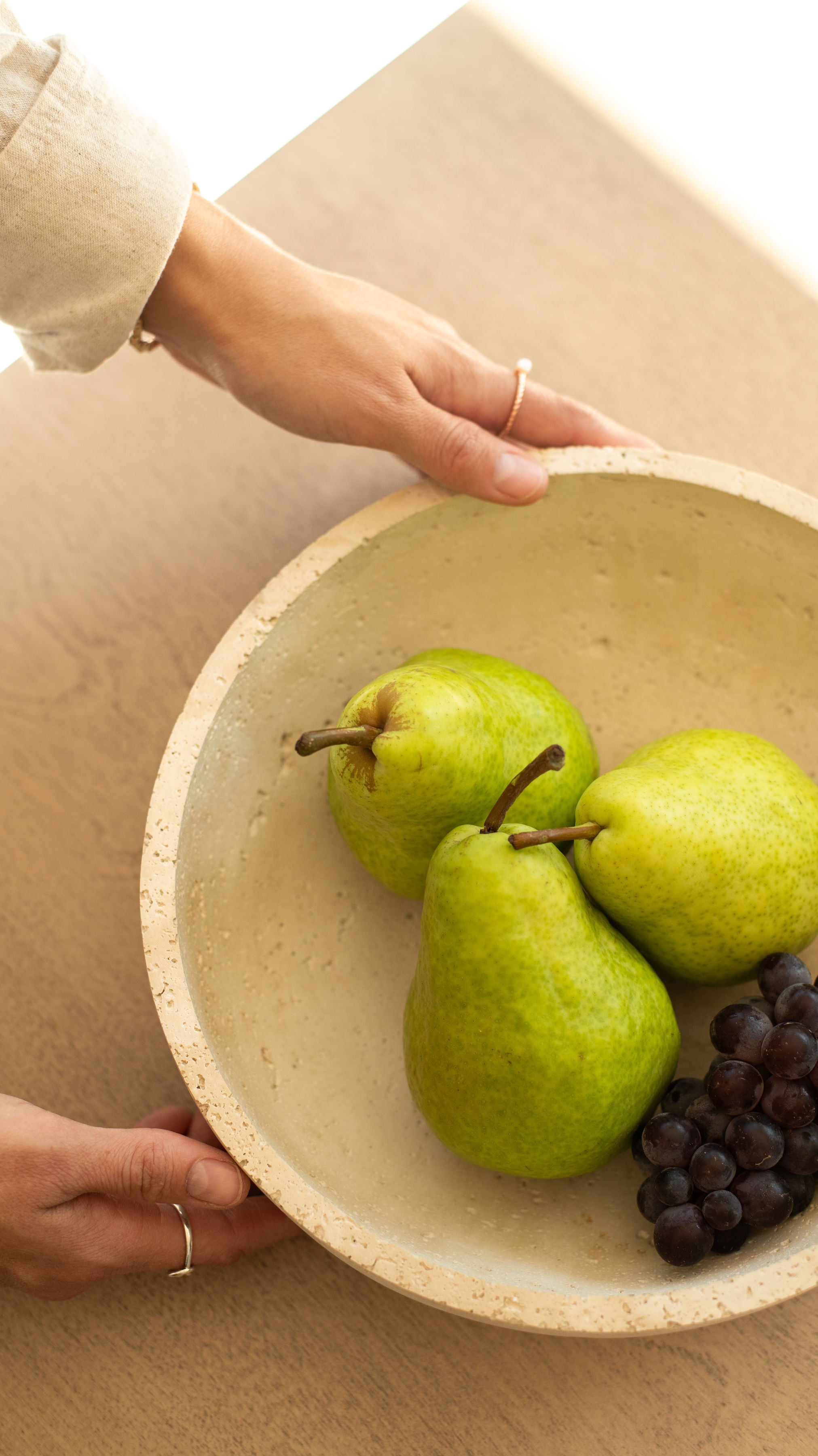 Travertine and Lava Rock Fruit Bowl