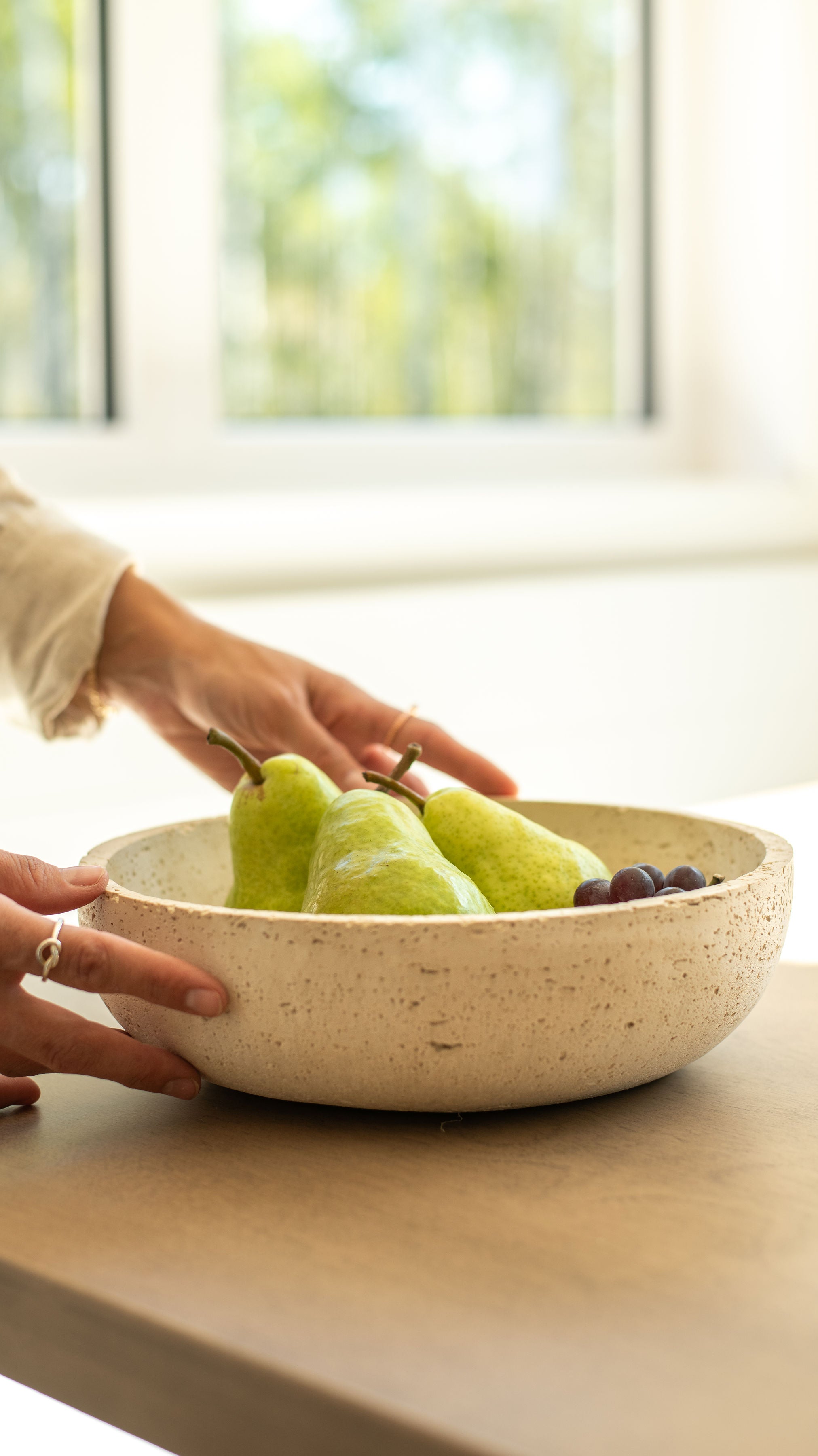 Travertine and Lava Rock Fruit Bowl