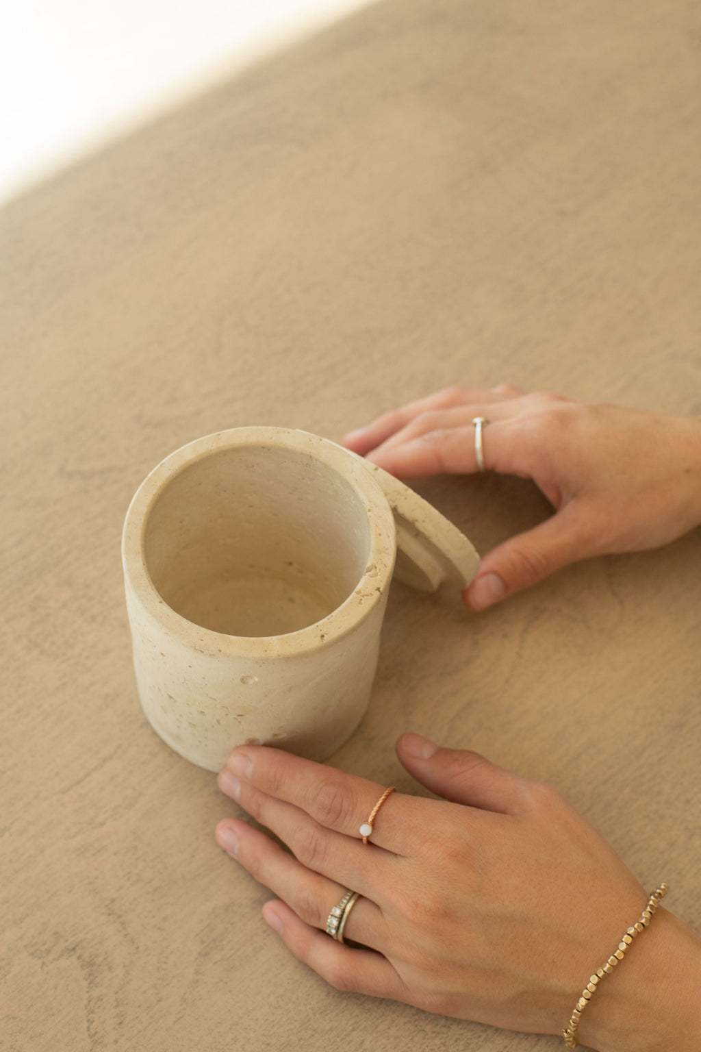 Travertine and Lava Rock Jar with Lid