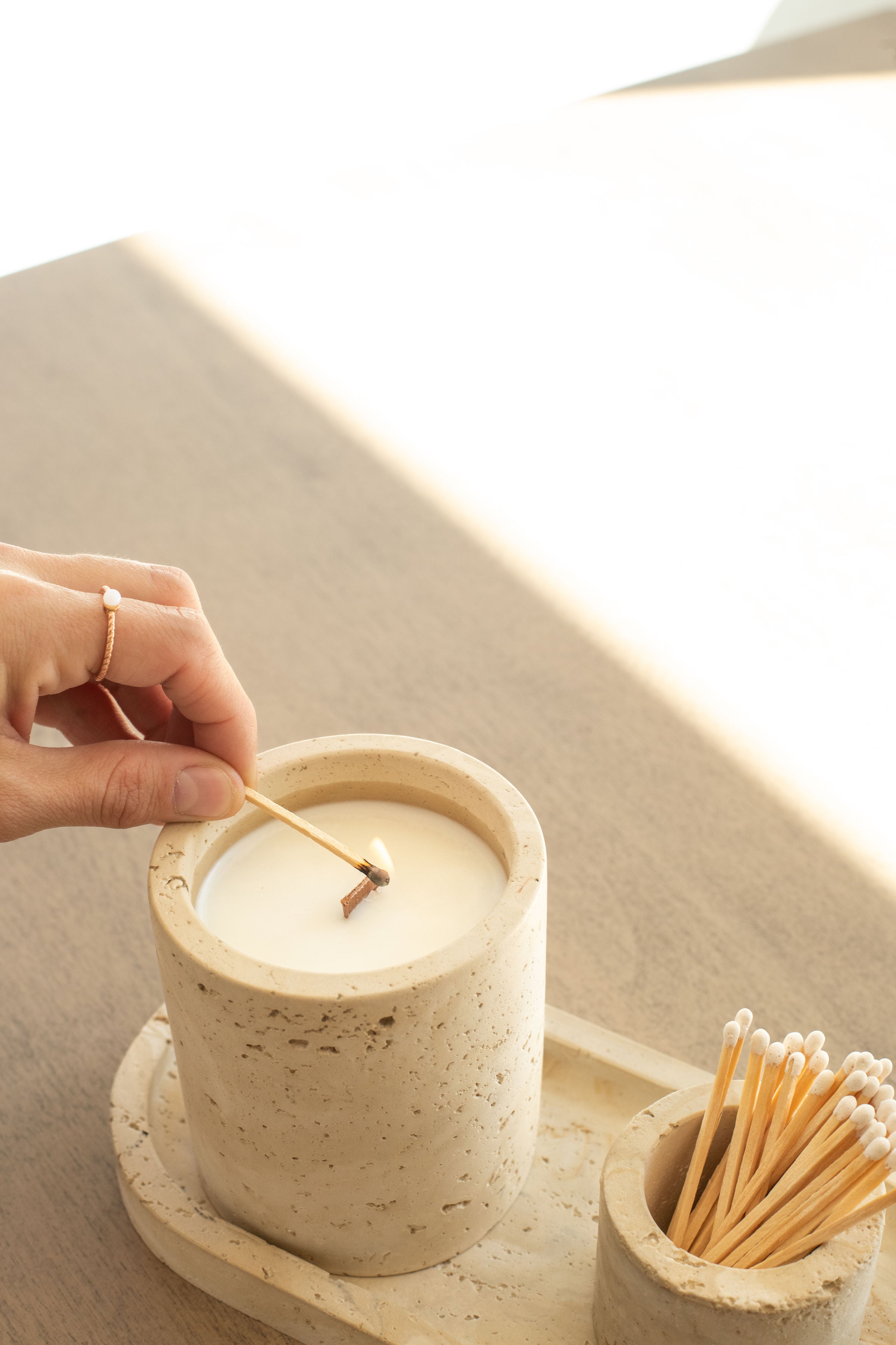 Travertine and Lava Rock Candle (with lid) - NEW SPRING SCENTS AVAILABLE!