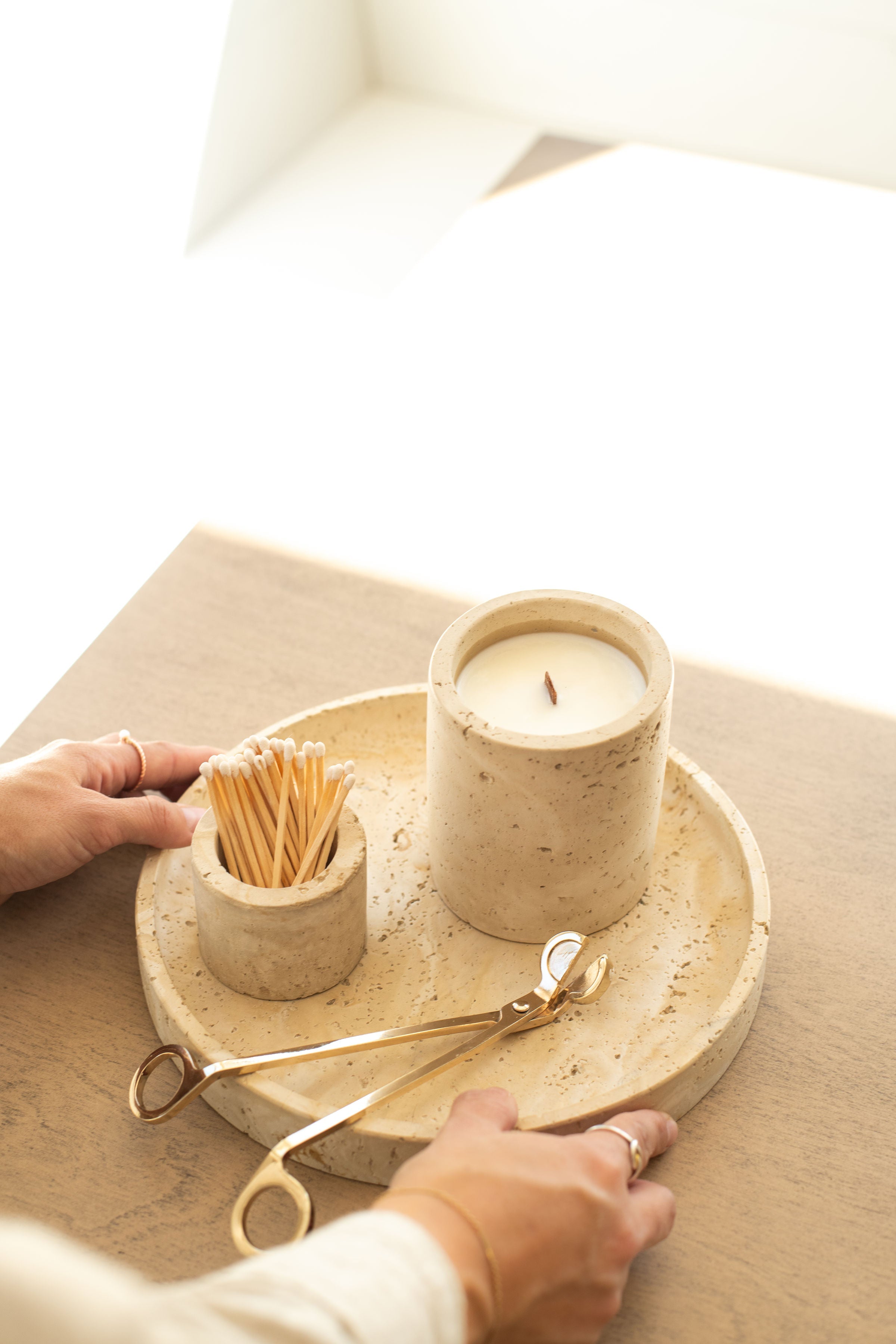 Travertine and Lava Rock Round Trays