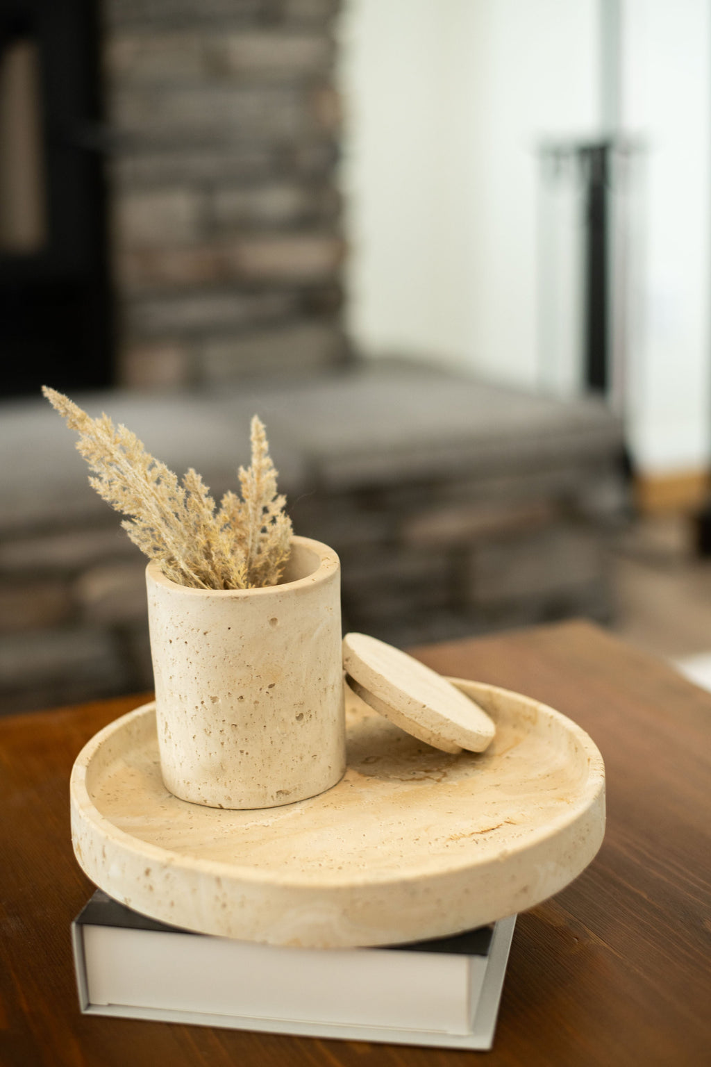 Travertine and Lava Rock Round Trays