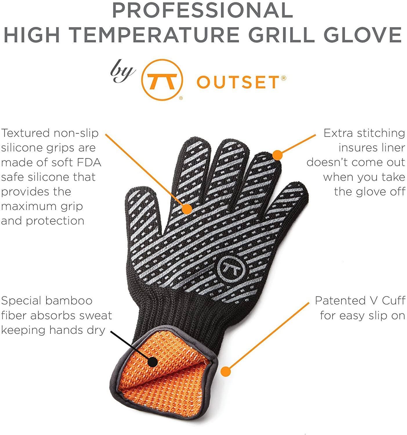 Outset High Temperature Heat Deluxe Grill and BBQ Glove -  L/XL