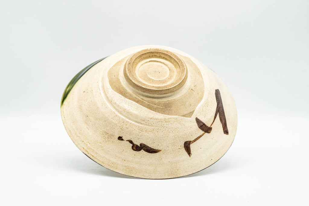 Japanese Matcha Bowl - Biege Green Glazed Oribe-yaki Summer Chawan - 150ml