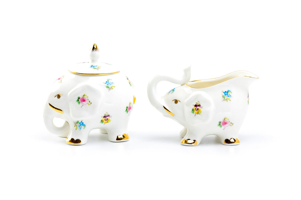 Floral Elephant Fine Porcelain Sugar & Creamer Set