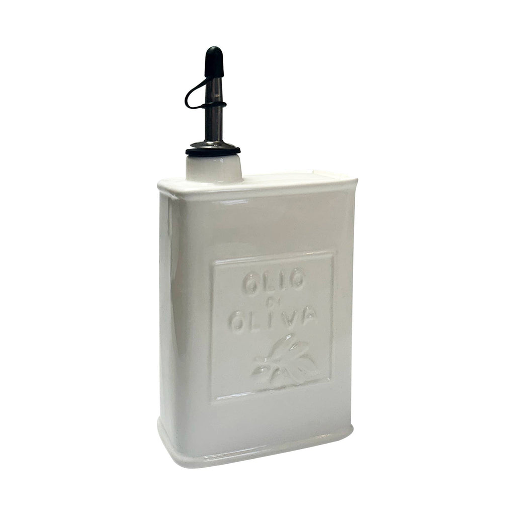 White Ceramic Olive Oil Dispenser Can, 17 oz