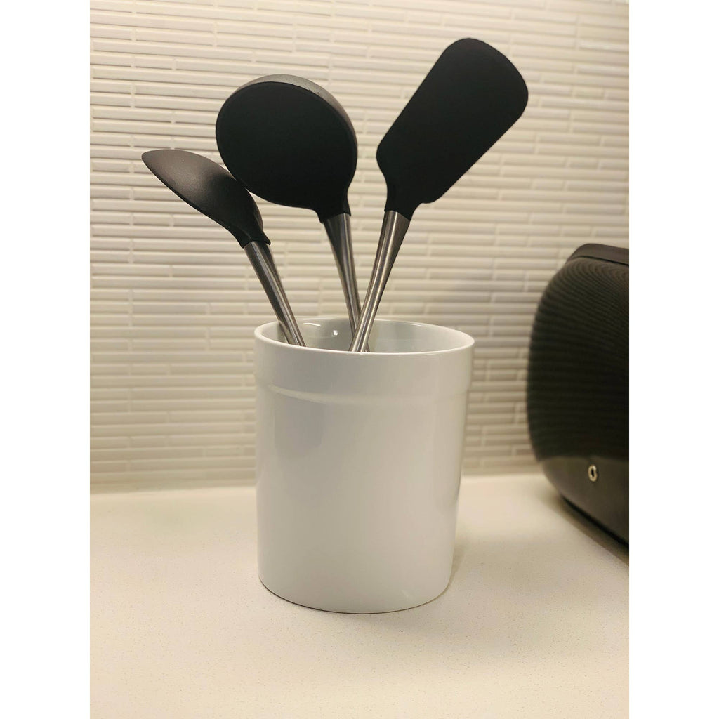Stoneware Utensil Holder, White