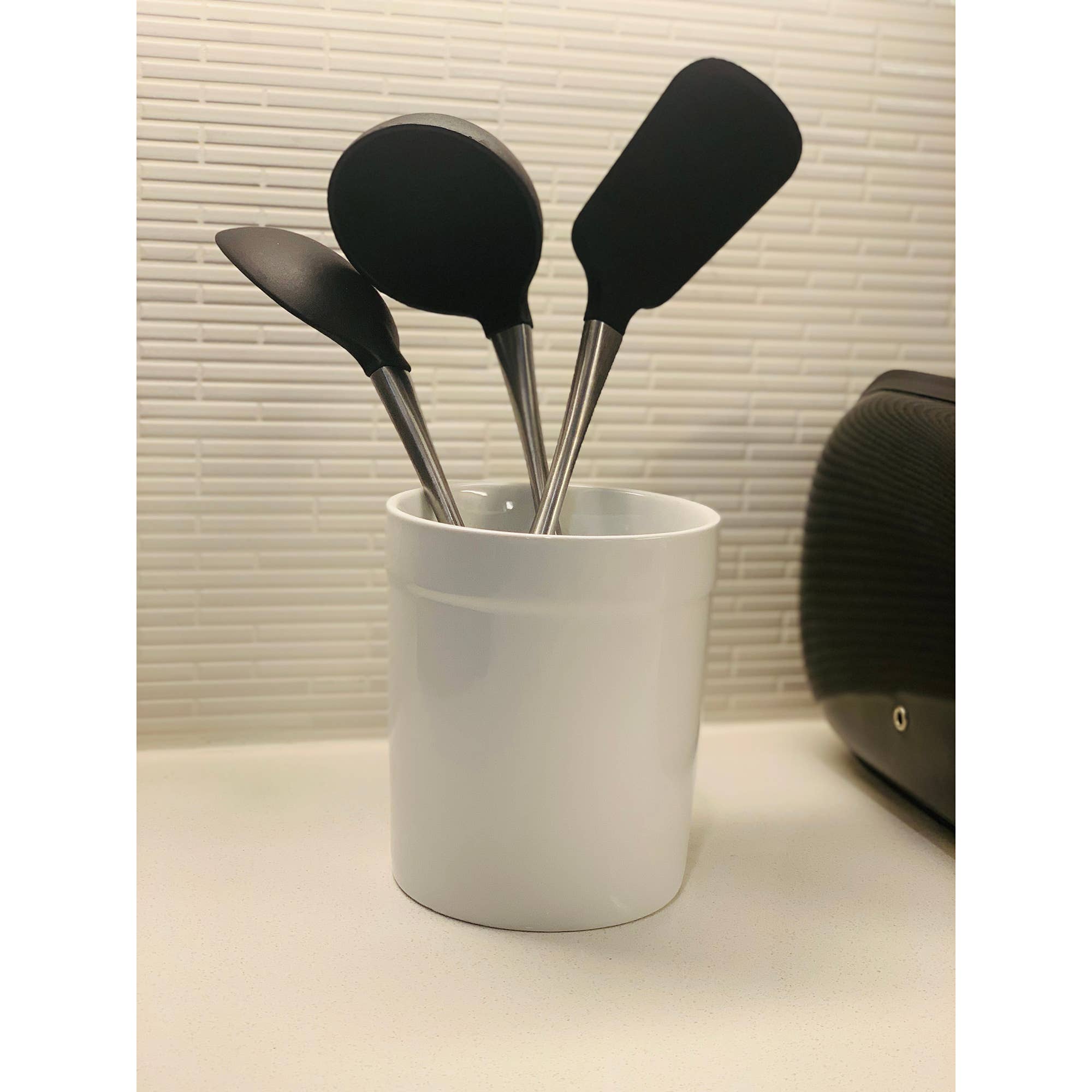 Stoneware Utensil Holder, White