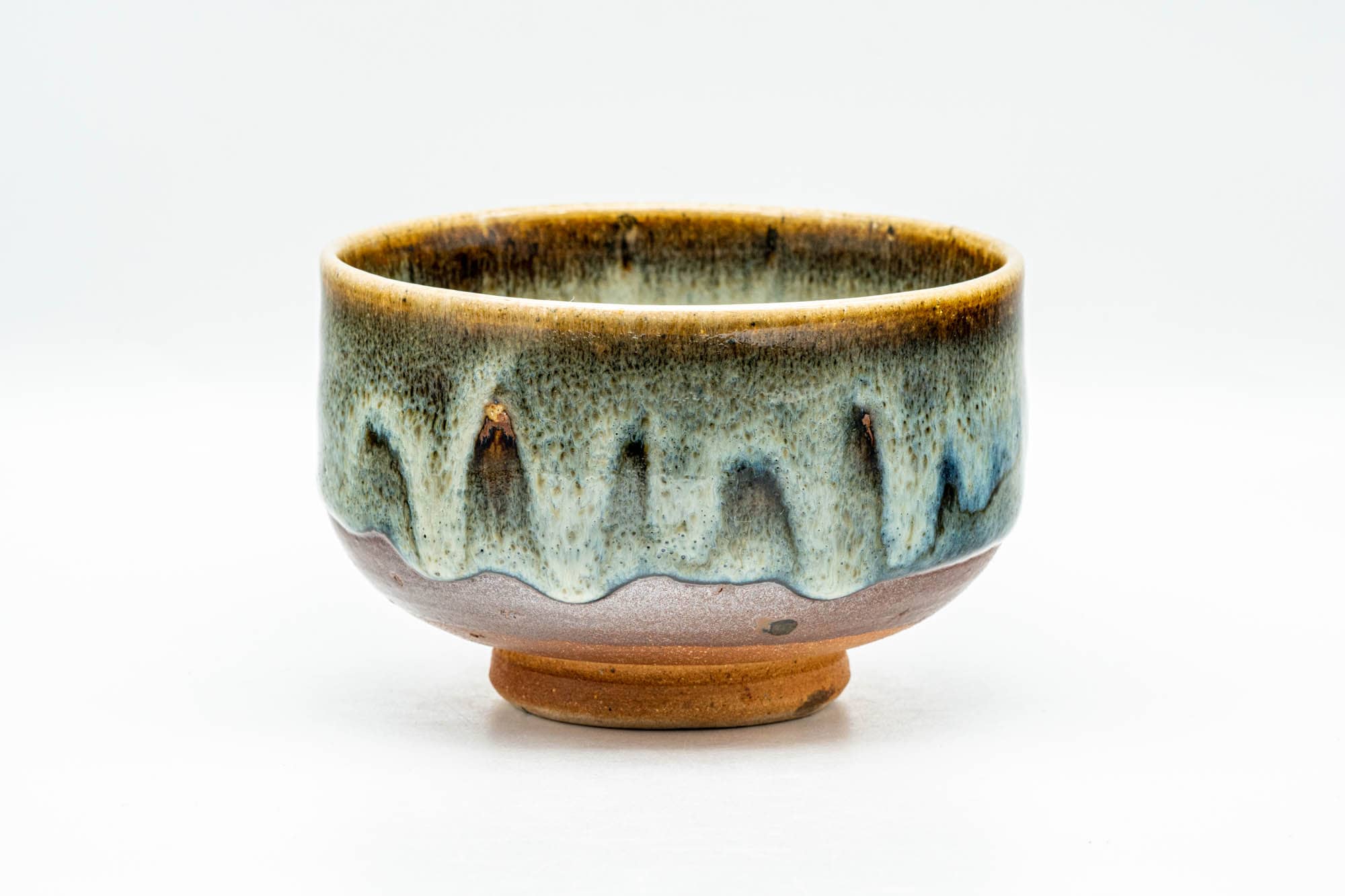 Japanese Matcha Bowl - Green Hare's Fur Drip-Glazed Hantsutsu-gata Chawan - 400ml