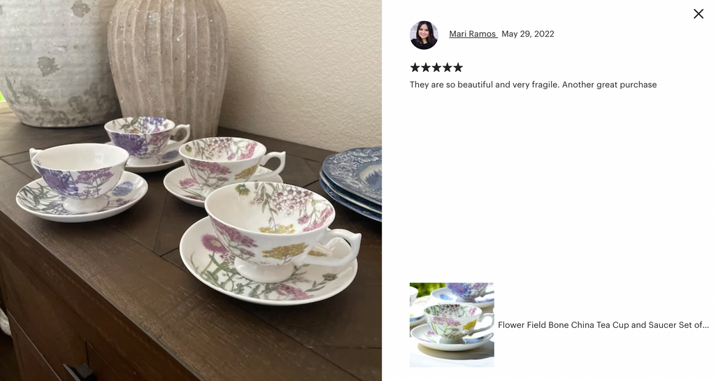 Flower Field Bone China Tea Cup and Saucer Set of 4