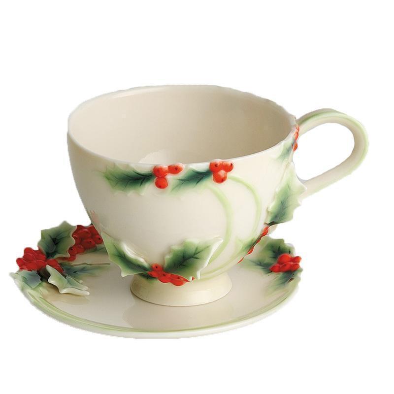 Franz Collection Holly Berries Cup Saucer & Spoon
