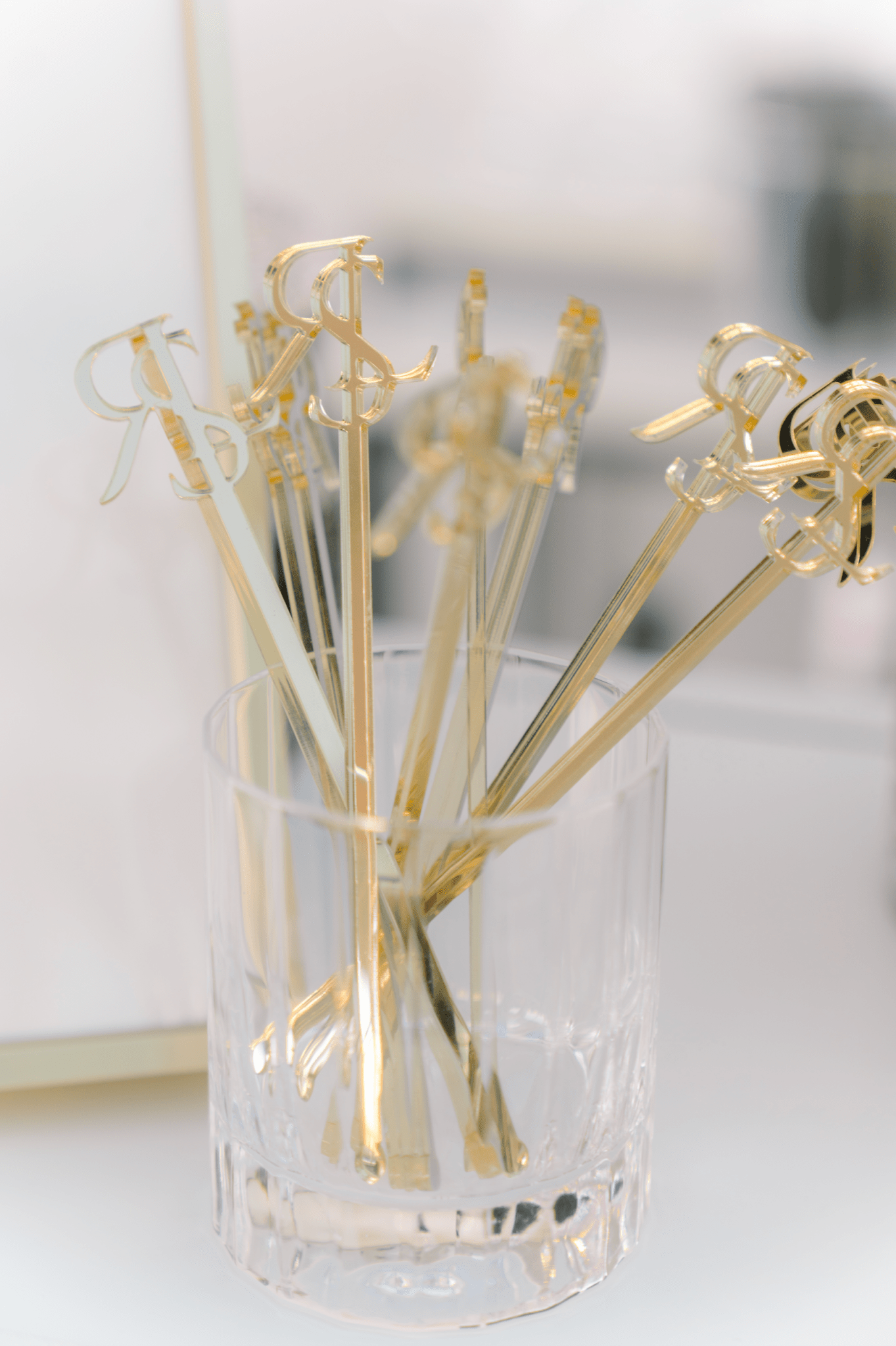 Gold Metallic Monogram Wedding Stir Sticks