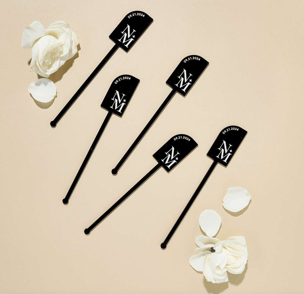 Gold Metallic Monogram Wedding Stir Sticks