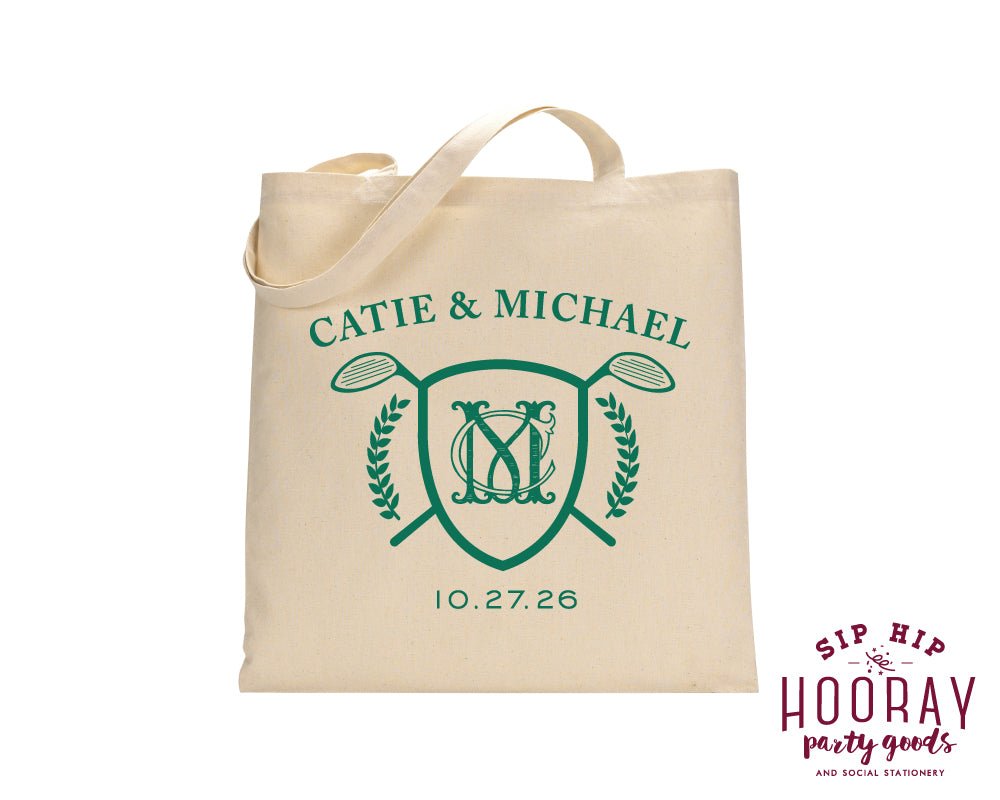 Golf Club Wedding Crest Personalized Welcome Tote Bags