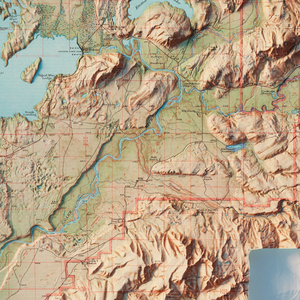 Grand Teton National Park 1965 Shaded Relief Map - No Frame