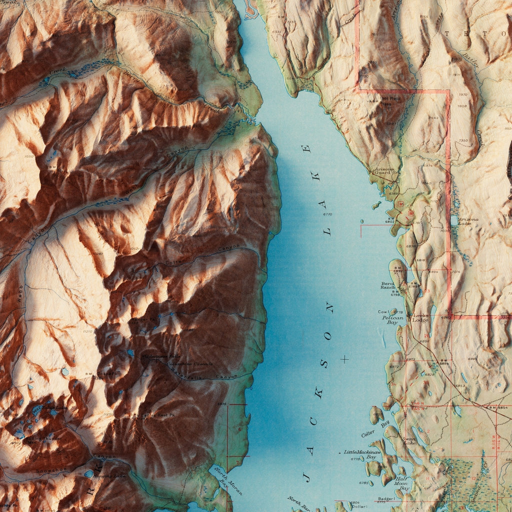 Grand Teton National Park 1965 Shaded Relief Map - No Frame